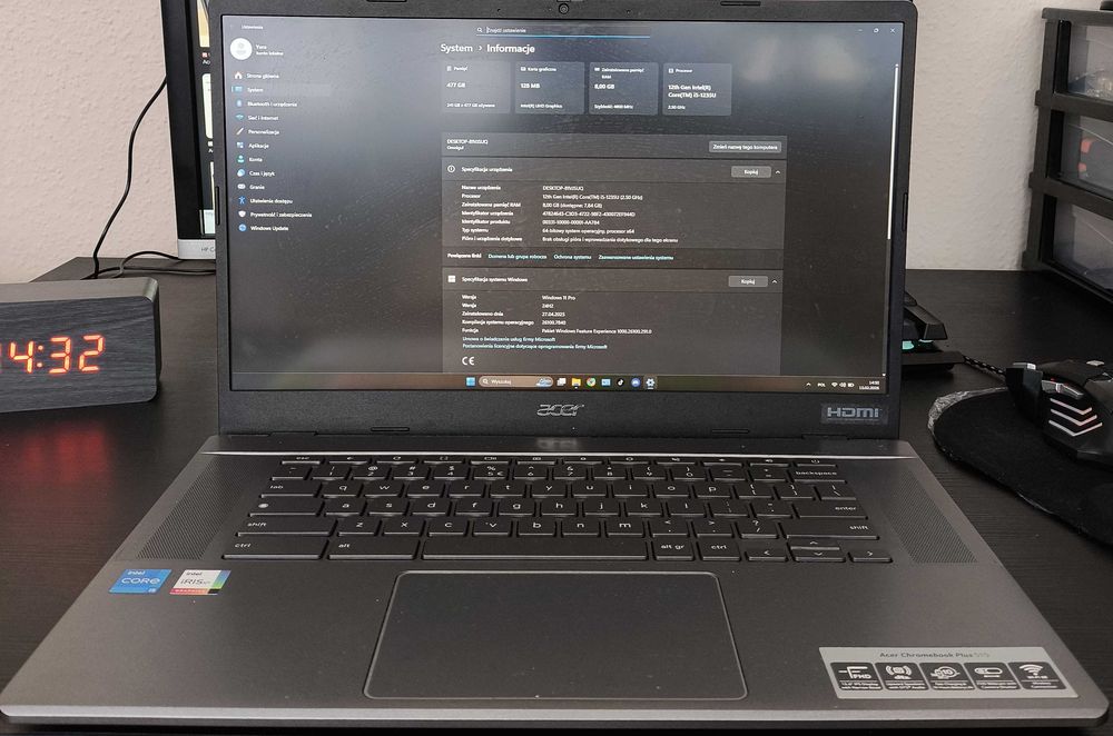 Acer Chromebook Plus 515 (Windows 11). Stan bardzo dobry