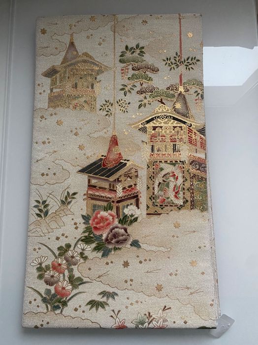 Pas fukuro Obi rokutsu gara w kwiaty chmury do kimono vintage