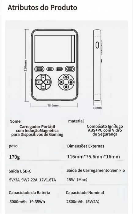 Um power bank magnético para jogos com carregamento sem fio