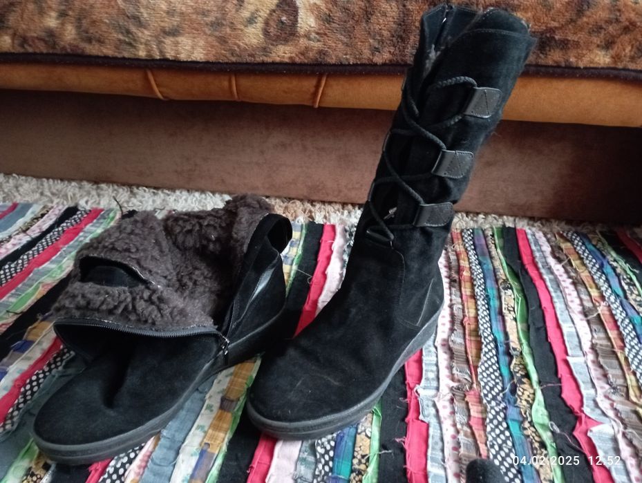 Сапоги замшевые с кожаными вставками