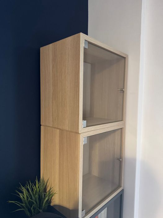 IKEA EKET Armário parede c/porta vidro, ef carvalho c/velatura branca