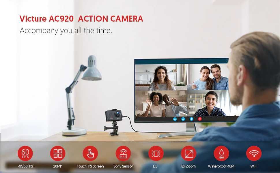 Câmara de ação Victure AC920 4K + caixa estanque + 20 acessórios Novo