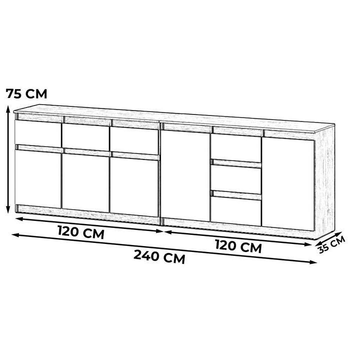 Komoda Best Agnolia 240cm Modułowa Szafka 6 Szuflad Do Salonu Sypialni
