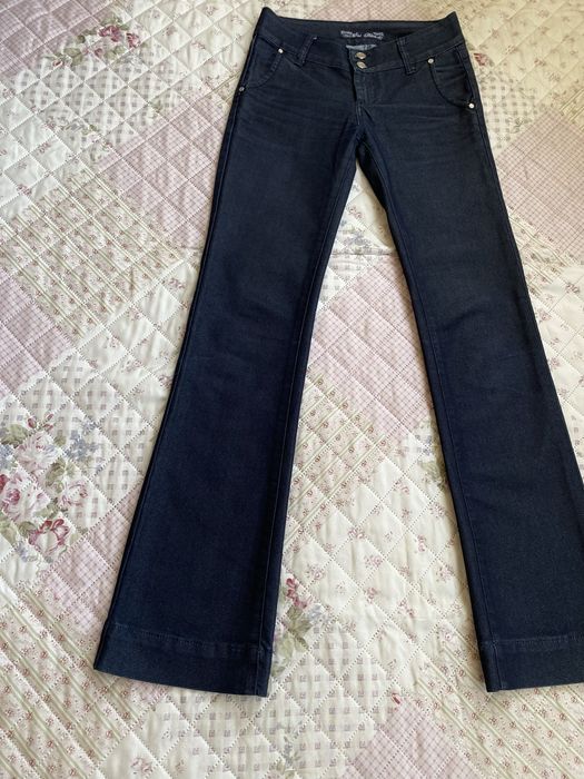 Granatowe proste jeansy biodrówki XXS 32 XS 34 niski stan vintage 00s y2k baddie