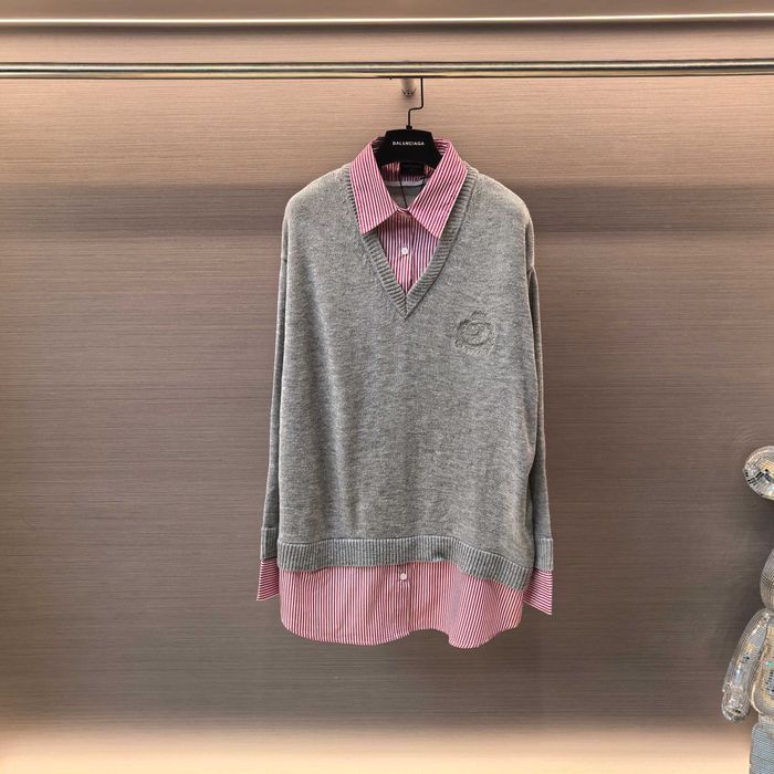 Balenciaga Gray Layered Shirt V-Neck Sweater - Баленсіага світер