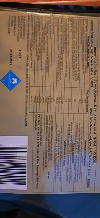 Opis

Wojskowa Racja Żywnościowa Główny Posiłek Polska Wp Srg nr.4