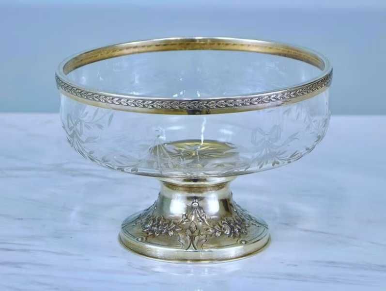 Фруктовница, бисквитница, вазочка, серебро Франція