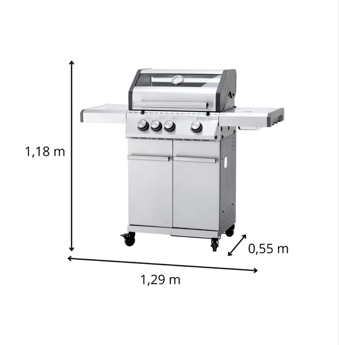 Barbecue a gás com 3+1 queimadores em aço inoxidavel