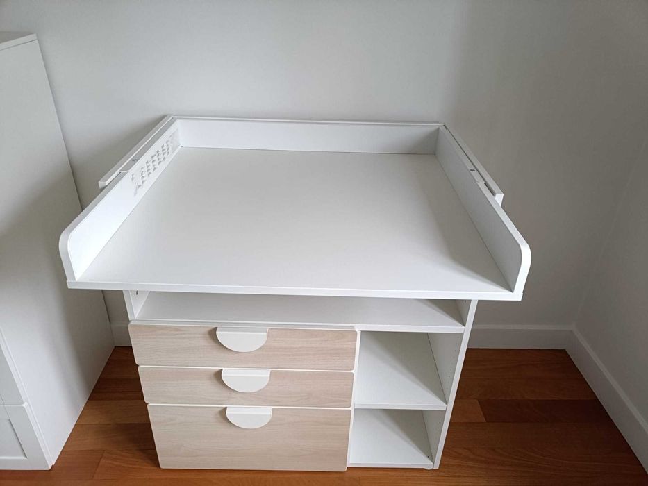 Trocador, branco bétula/com 3 gavetas, 90x79x100 cm