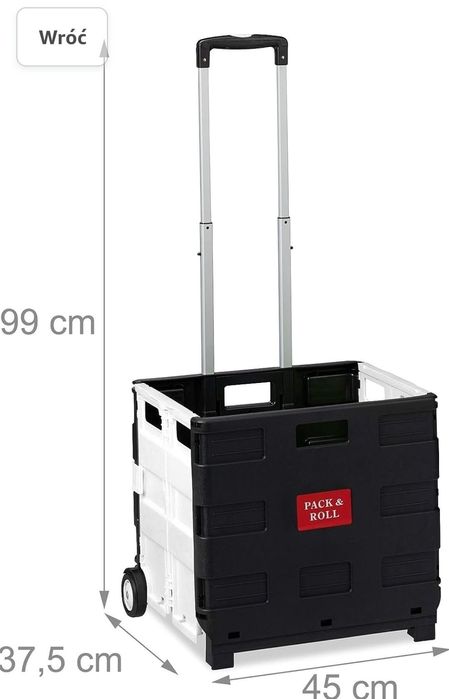 Relaxdays Czarny składany wózek na zakupy, nośność 35 kg