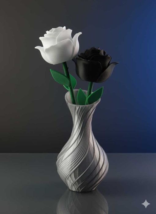 Zestaw róż 3D w wazonie – wybierz własne kolory – druk 3D ozdoba