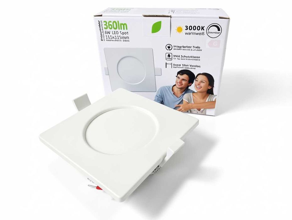 U233 Lumare Oprawa Reflektor Punktowy LED Spot Do Wbudowania Ściemnialny Kwadratowy 6W 360lm 3000K IP44 Ciepła Biel