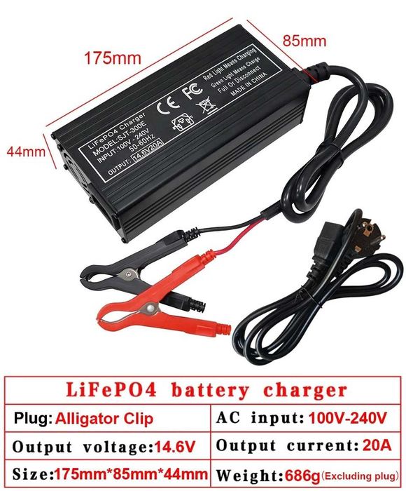 Зарядний пристрій 20A 14.6V LiFePO4 акумулятор 4S (12v)12.8v CC-CV