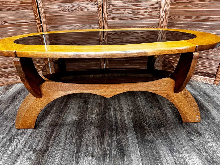 Solidna dębowa ława, ze szklanym blatem