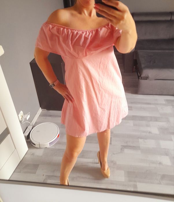 Bawełniana hiszpanka odkryte ramiona plecy sexy Pudrowa pudrowa