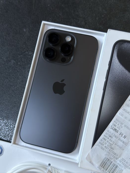 Iphone 15 pro 85% czarny tytan stan igła jak nowy 128gb okazja pełny zestaw bez blokad