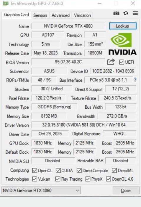 Продаю відеокарту ASUS  GeForce RTX 4060 Dual V2 OC Edition 8GB