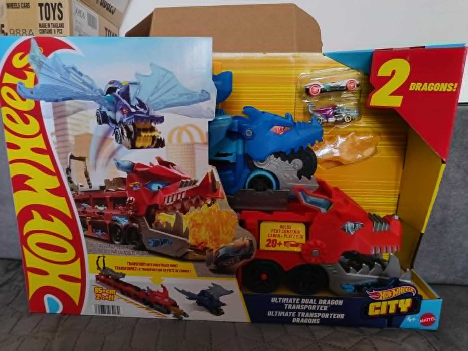 Zestaw pojazdów Hot Wheels City Transporter podwójny smok JBM72