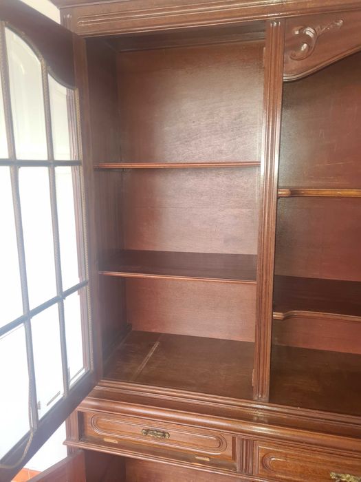 Estante anos 90 ; Conjunto 2 elementos em vidro e madeira