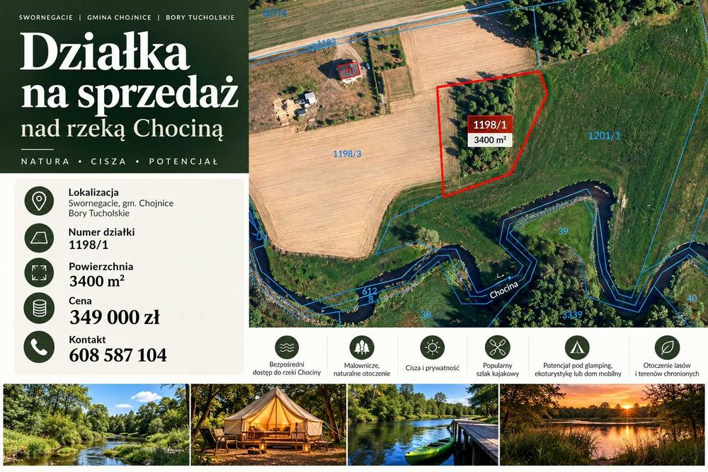 Działka na sprzedaż nad rzeką Chociną - potencjał inwestycyjny