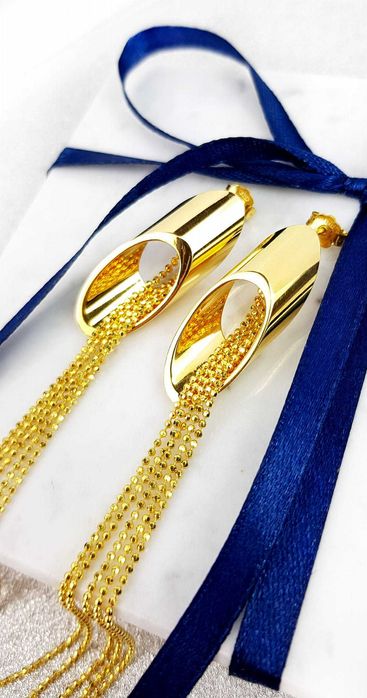 Srebrne pozłacane kolczyki z łańcuszkami