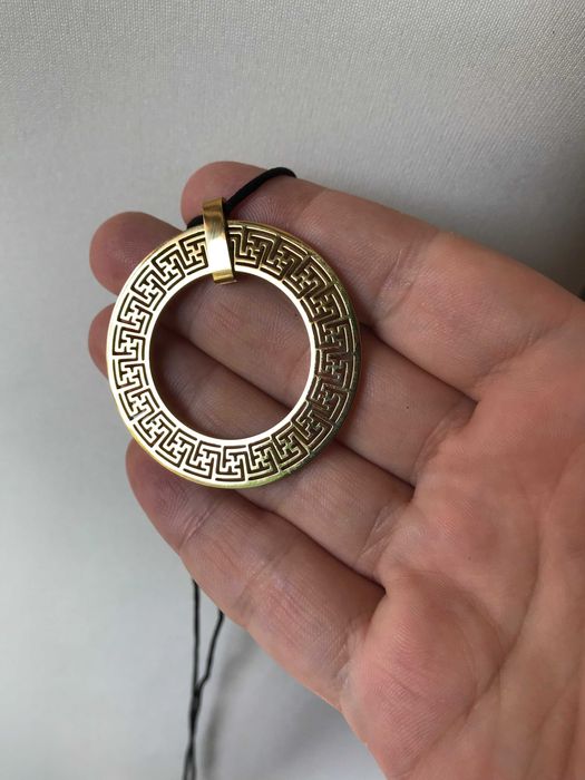 Piękny naszyjnik aztecki złote koło etniczny długi wisiorek boho retro