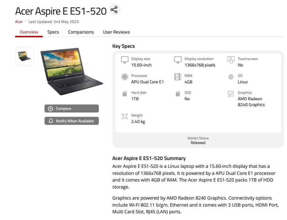 LP156WH4TLN2 - Acer Aspire E 15 ES1-511 15.6 HD LED LCD Screen