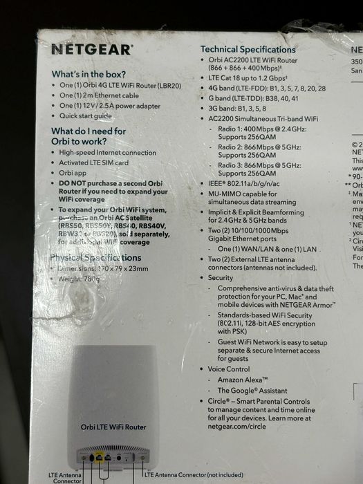 Роутер-модем Netgear Orbi LBR20 4G LTE швидкість до 1.2 Гбіт/с.