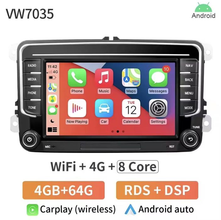 Магнитола Штатная 7" для Volkswagen, Skoda, Seat 4/64GB с 4G Carplay