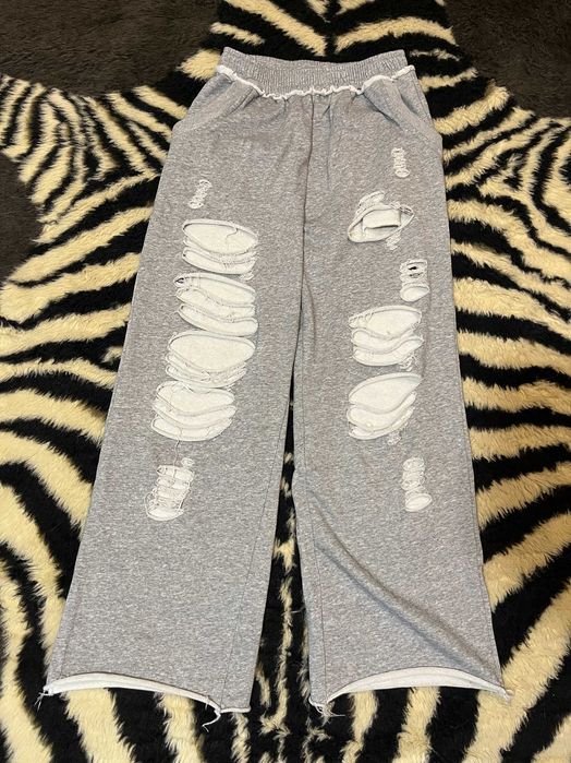 Jaded London Distressed Grey Marl Baggy Monster Joggers | Серые Оверсайз Спортивки с Разрывами и Необработанными Краями
