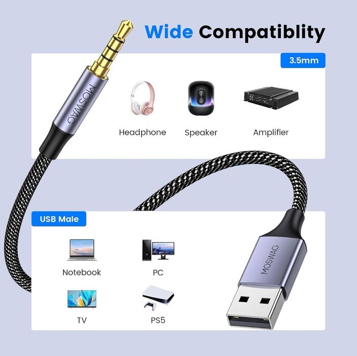 MOSWAG USB typu a męski do 3,5 mm męski, 2 m. połączeniowy PC z 4-pin