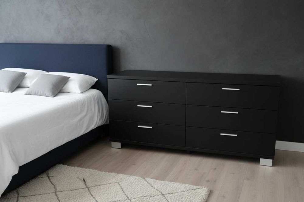 Cómoda preta com 6 gavetas