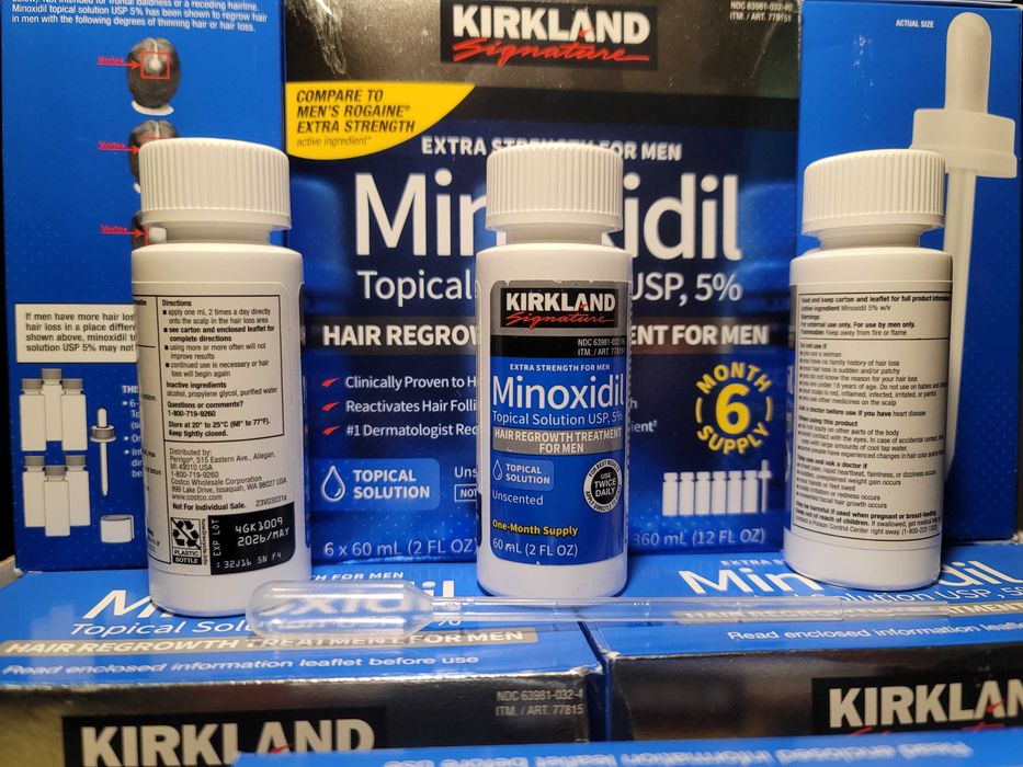 3X60ml Minoxidil Kirkland 5% calvície força extra cabelo de homens