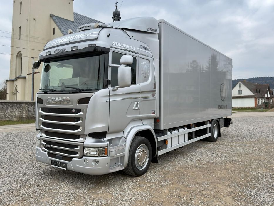Scania SCANIA R410 / IZOTERMA / KONTENER / SILNIK 6 CYLINDROWY / 13 LITROWY  / KLIMA POSTOJOWA / WINDA / SPROWADZONY / SYPIALKA / AUTOMAT / 18 PALET / E6 / STAN BARDZO DOBRY