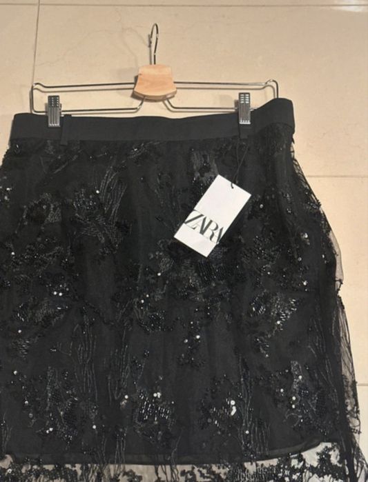Zara czarna wieczorowa viral spódnica cekiny tiul M 38