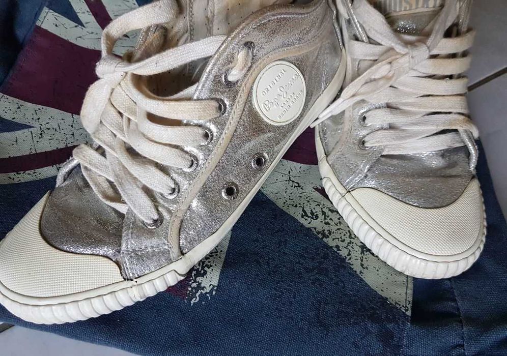 Pepe Jeans Industry trampki  tenisówki srebrne metaliczne sneakersy