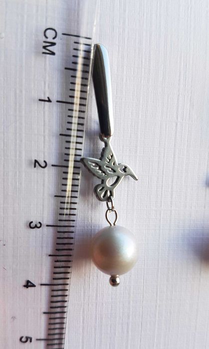 Kolczyki Stal Chirurgiczna - Kolibry, Perły Swarovski