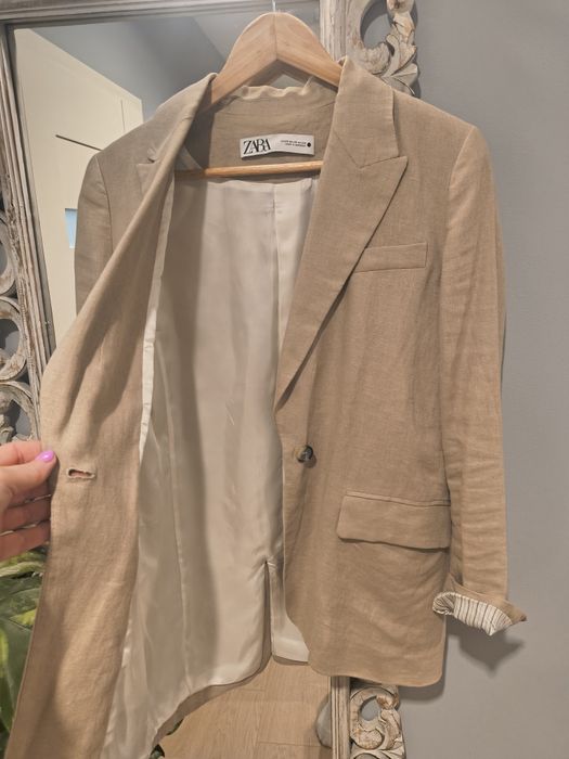 Beżowa lniana marynarka Zara r. 34/xs