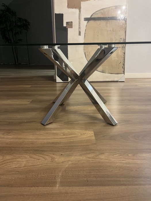 Mesa de Centro Moderna em Vidro Temperado e Aço Inox