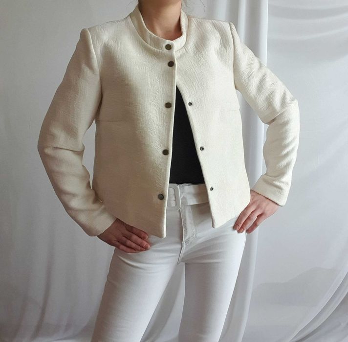 Kurtka Damska Kremowa Wiosenna Strukturalny Splot H&M M 38 L 40