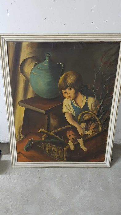 Pintura a oleo em tela assinado com moldura em madeira pintado a mao