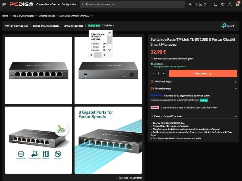 TP-Link TL-SG108E Switch de Rede  8 Portas Gigabit Smart Managed