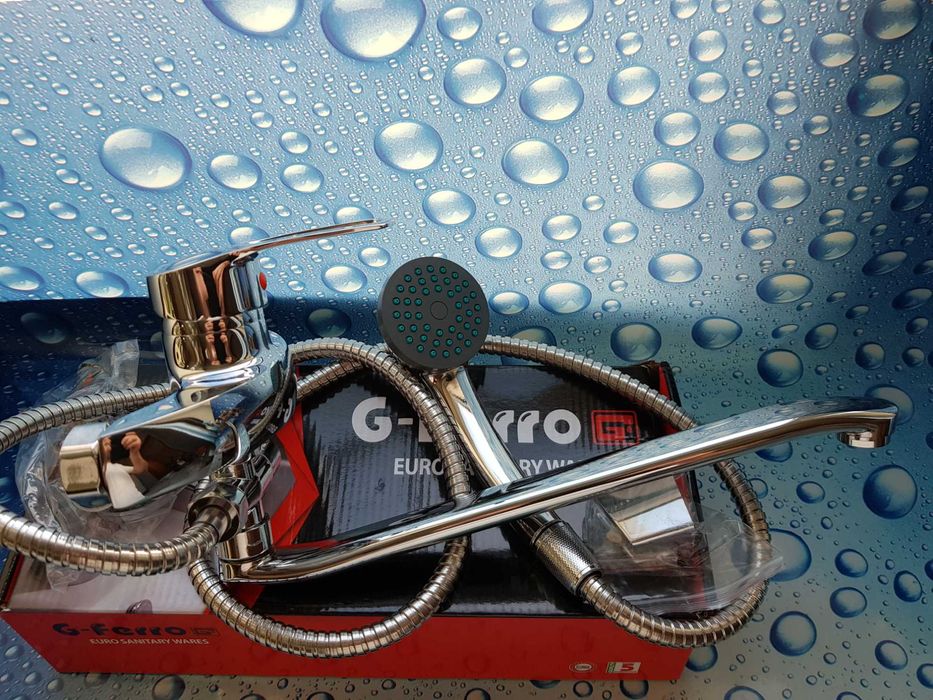 Смеситель змiшувач для ванны G-FERRO HANSBERG 006 изогнутый излив.