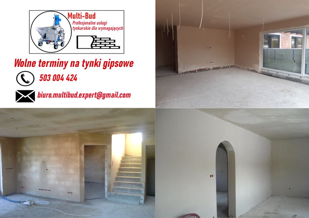 Tynki maszynowe gipsowe, cementowo wapienne, wolny termin na gipsy,