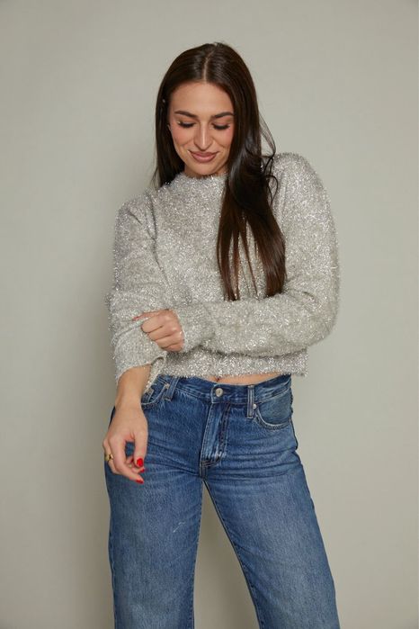 Блискучий пухнастий светр травка