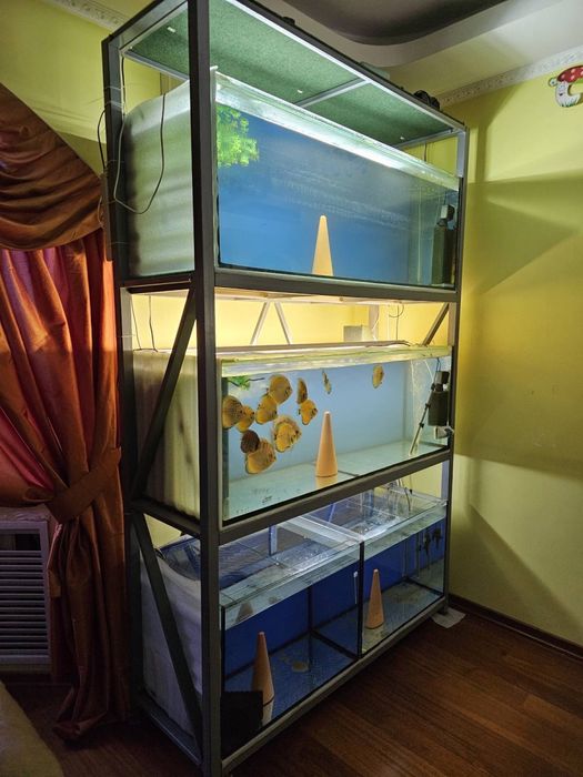 Аквариумная стойка с металлоконструкцией и аквариумное оборудование