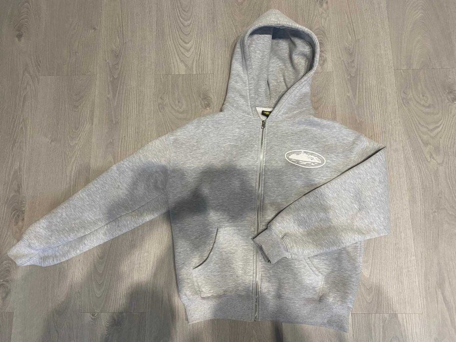 Island puff print zip hoodie [Heather grey]