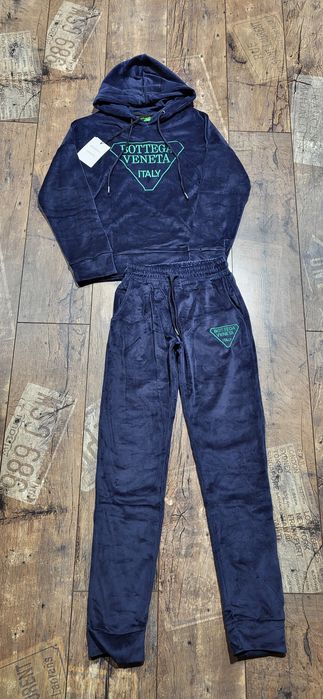 Granatowy włoski dres damski premium welurowy welur cudo S