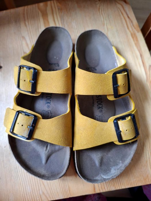 Damskie musztardowe klapki a'la birkenstock rozmiar 37