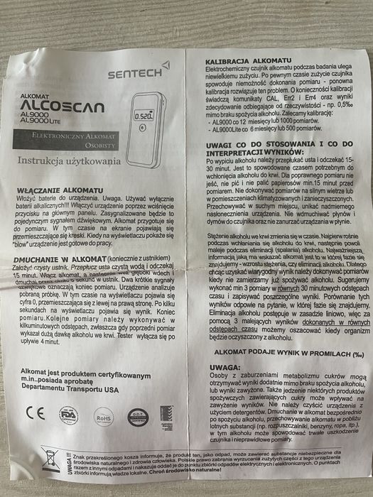 Alkomat Alcoscan AL9000L + etui i akcesoria